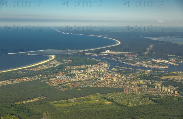 Overview, Baltic Sea coast, Baltic Sea, Poland, ÅšwinoujÅ'cie Swinoujscie, Europe, aerial view,