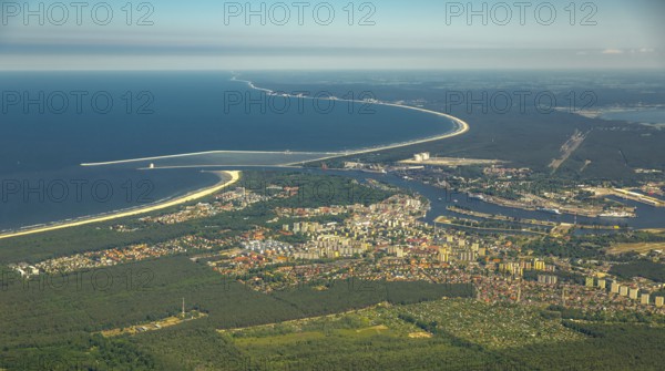 Overview, Baltic Sea coast, Baltic Sea, Poland, ÅšwinoujÅ'cie Swinoujscie, Europe, aerial view,