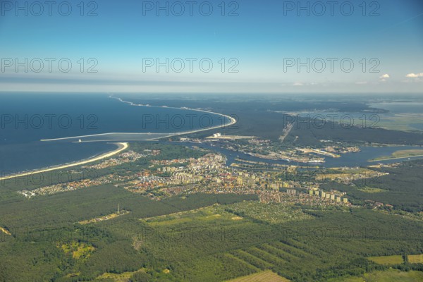 Overview, Baltic Sea coast, Baltic Sea, Poland, ÅšwinoujÅ'cie Swinoujscie, Europe, aerial view,