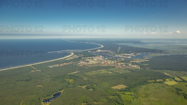 Overview, Baltic Sea coast, Baltic Sea, Poland, ÅšwinoujÅ'cie Swinoujscie, Europe, aerial view,