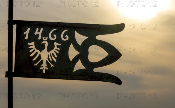 GdaÅsk, bronze flag on the tower of St Mary's Church, Gdansk, Baltic Sea coast, Baltic Sea,