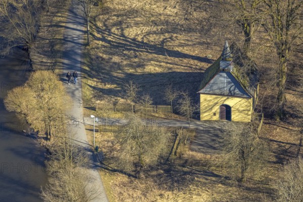 Aerial view, Valentine's Chapel, Biggerandweg am Biggesee, Olpe-Stadt, Olpe, Sauerland, North