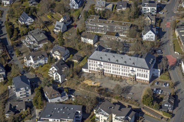 Aerial photo, Städtisches Gymnasium, Olpe-Stadt, Olpe, Sauerland, North Rhine-Westphalia, Germany,