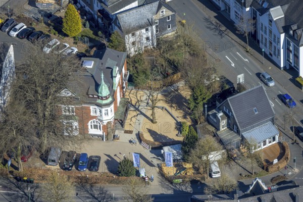 Aerial view, Restaurant Die Villa Olpe wird zum Starnberger Wirtshaus, Olpe town, Olpe, Sauerland,