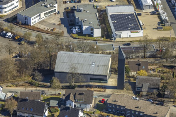 Aerial view, parish vicarage Heilig Geist, Olpe-Stadt, Olpe, Sauerland, North Rhine-Westphalia,