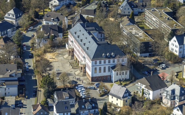 Aerial photo, Städtisches Gymnasium, Olpe-Stadt, Olpe, Sauerland, North Rhine-Westphalia, Germany,