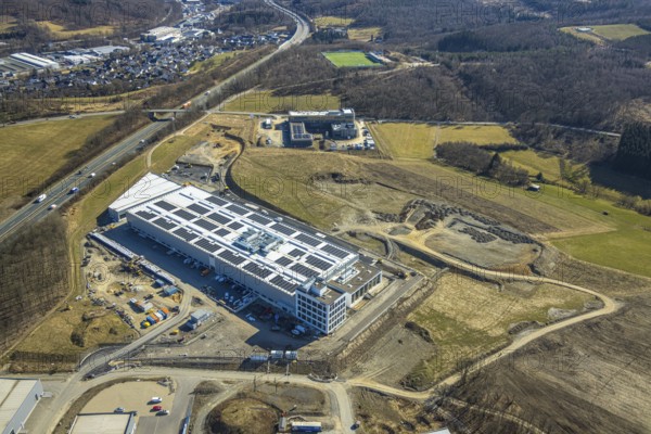 Aerial view, commercial area Nicolaus-Otto-Straße with construction site and new building Alte