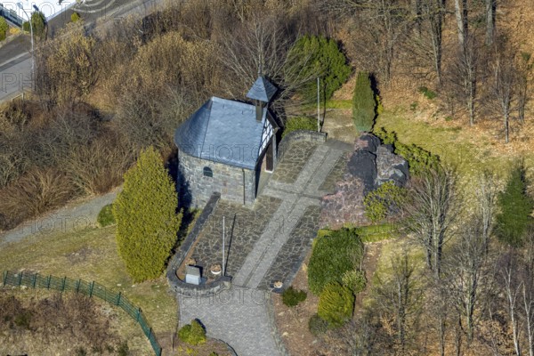 Aerial view, Lourdes Grotto with gardens, Altenkleusheim, Olpe, Sauerland, North Rhine-Westphalia,