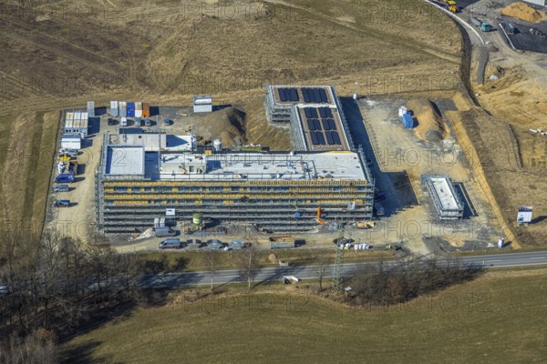 Aerial view, commercial area Nicolaus-Otto-Straße with construction site and new building Alte
