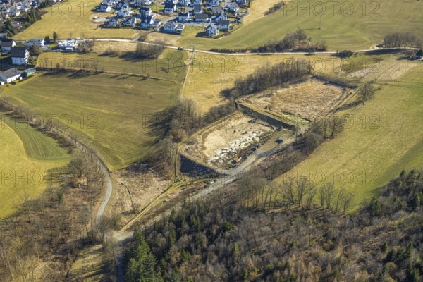 Aerial view, fallow land An den Klippen, Olpe-Stadt, Olpe, Sauerland, North Rhine-Westphalia,