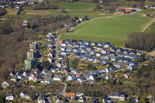 Aerial view, new construction of single-family houses, housing estate Auf dem Elberg and Schultes