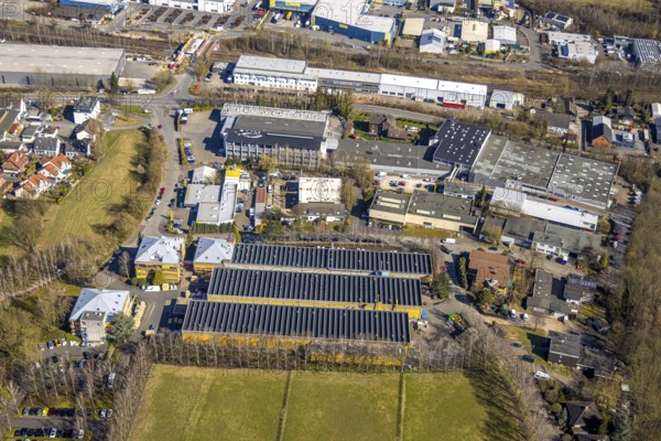 Aerial view, Taprogge GmbH mechanical engineering company factory buildings, in the industrial