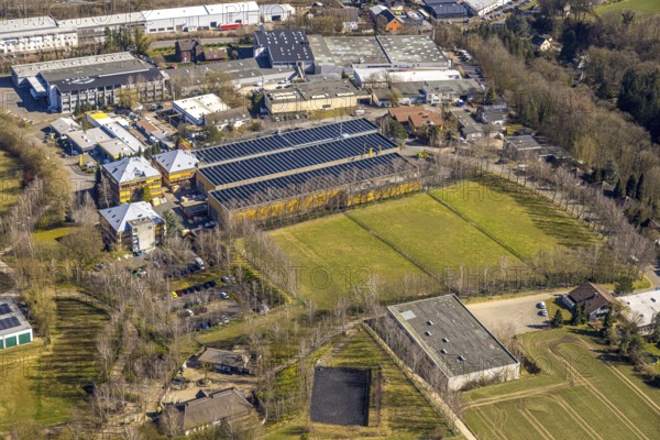 Aerial view, Taprogge GmbH mechanical engineering company factory buildings, in the industrial