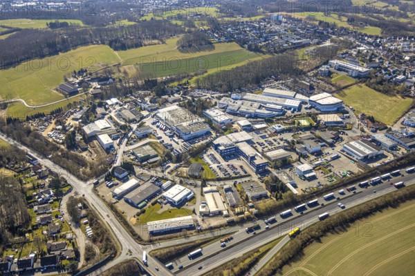 Aerial view, commercial area Am Nielande, Nielandstraße with ABUS KG company premises,