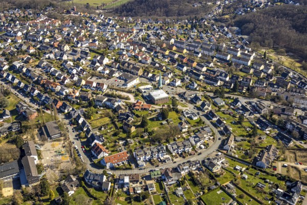 Aerial view, residential area Steinkampstraße local view Oberwengern with Christuskirche