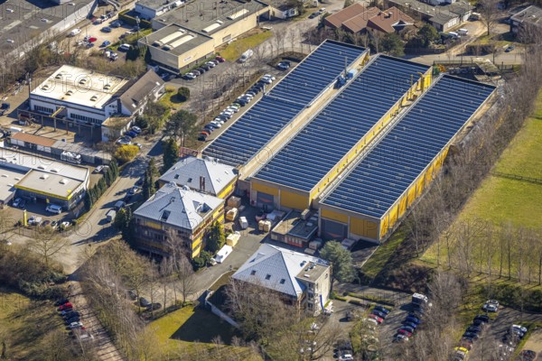 Aerial view, Taprogge GmbH mechanical engineering company factory buildings, in the industrial