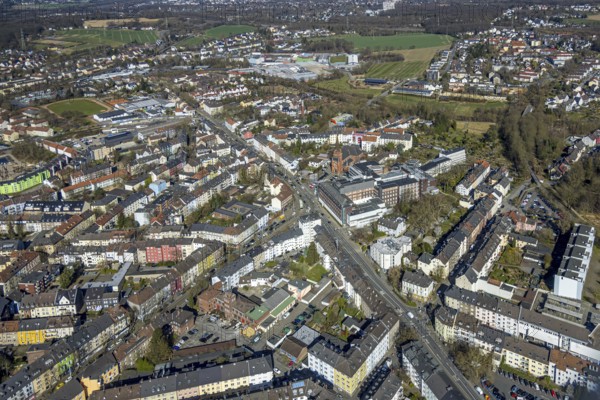 Aerial view, residential area Ardeystraße and Crendeldanzstraße, in the centre Marienhospital and