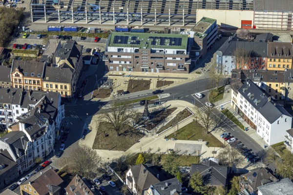 Aerial view, Karl-Marx-Platz redesign, Germania Denkmal design by architect Heinrich Klutmann, new