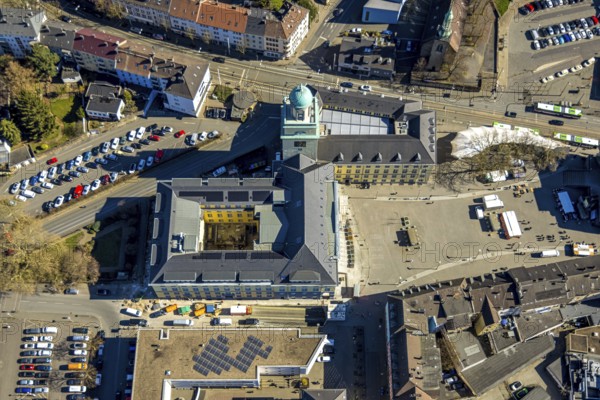 Aerial view, town hall with renovation, market square, Witten, Ruhr area, North Rhine-Westphalia,