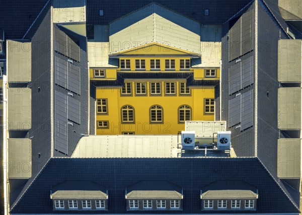 Aerial view, town hall with renovation, inner courtyard window front, shapes and colours, Witten,