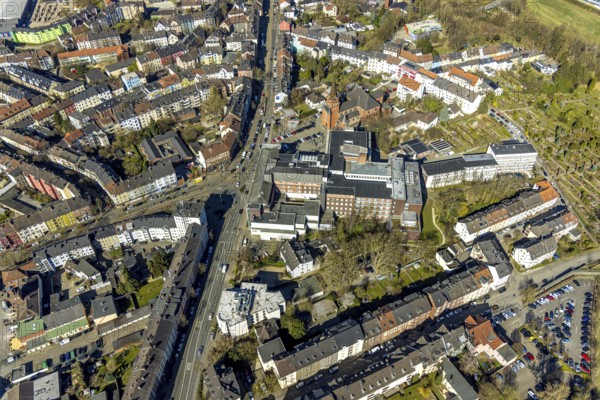 Aerial view, residential area Ardeystraße and Crendeldanzstraße, in the centre Marienhospital and