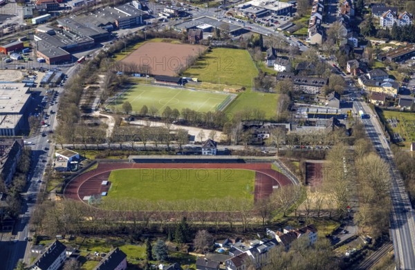 Aerial view, sports facility Wullenstadion, football stadium FSV Witten and VfB Annen, between