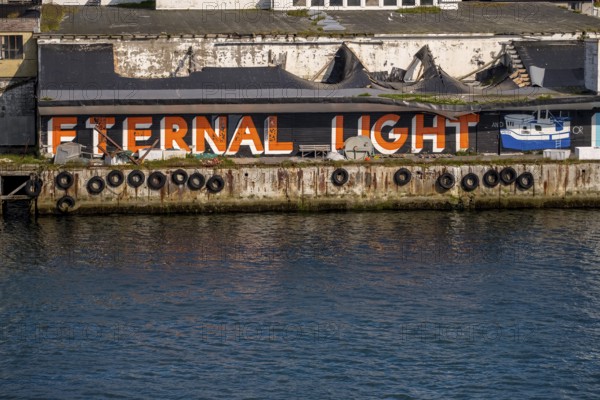 Street Art Eternal Light Eternal Night, in the harbour, Vardø, Finnmark, Norway, Scandinavia,