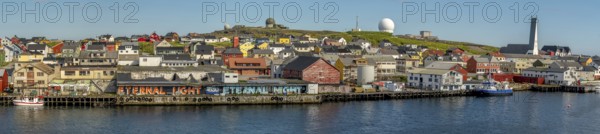 Panoramic photo harbour and town view, Street Art Eternal Light Eternal Night, observatory, church,