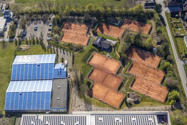 Aerial view, tennis courts TC Blau-Weiss-Werne and Sport Alm Tennishalle Werne, Werne, Ruhr area,