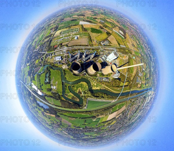 Aerial view, RWE Generation SE Gersteinwerk power plant with cooling towers, Lippe river and