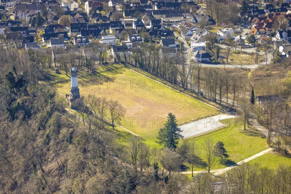Aerial view, Harkort tower and sports field, viewing platform, Wetter, Ruhr area, North