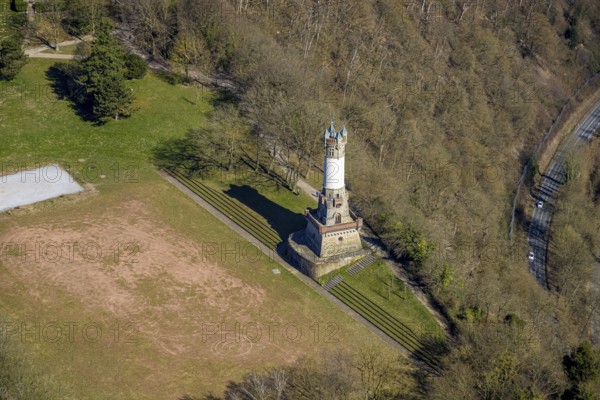 Aerial view, Harkort tower and sports field, viewing platform, Wetter, Ruhr area, North
