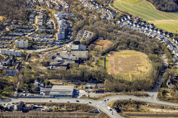 Aerial view, Geschwister-Scholl-Gymnasium and indoor swimming pool, sports facility and tennis