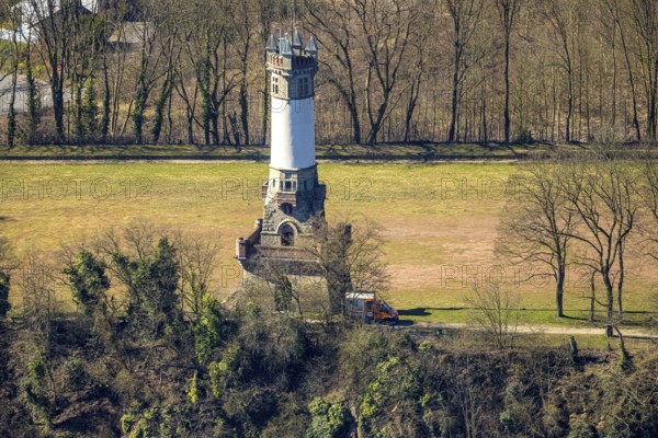Aerial view, Harkort tower and sports field, viewing platform, Wetter, Ruhr area, North