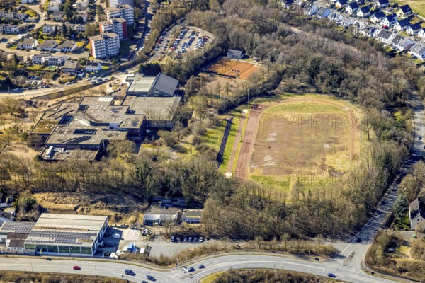 Aerial view, Geschwister-Scholl-Gymnasium and indoor swimming pool, sports facility and tennis