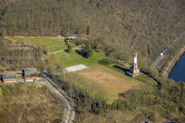 Aerial view, Harkort tower and sports field, viewing platform, Wetter, Ruhr area, North