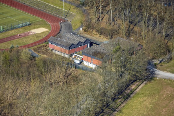 Aerial view, clubhouse at the sports ground of FC Wetter 1910/30 at the Harkortbergstadion football