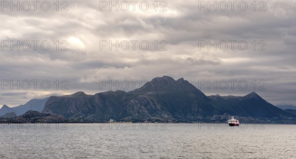 Ship MS Kong Harald, mountain range, Bolga, Nordland, Norway, Scandinavia, Europe, adventure trip,