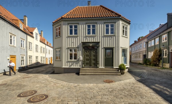 Residential buildings in the city centre, Nedre Bakklandet corner Nygata Street, Trondheim,