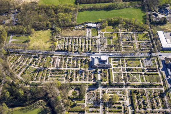 Aerial view, cemetery Südring and mourning hall Lünebrink, Werne, Ruhr area, North