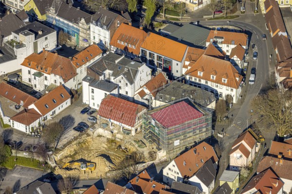 Aerial view, construction site with new building on the corner of Kämperstraße and Steinerstraße,