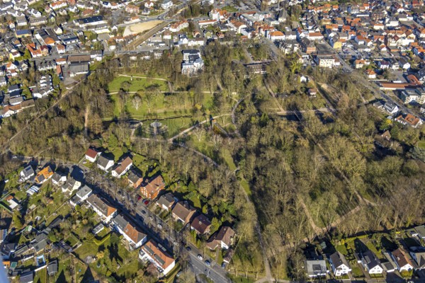 Aerial view, spa garden and Stadtpark, Werl, Soester Börde, North Rhine-Westphalia, Germany, DE,