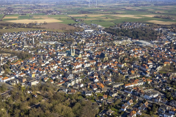 Aerial view, residential area, view of old town with St. Walburga Probsteikirche, Alte
