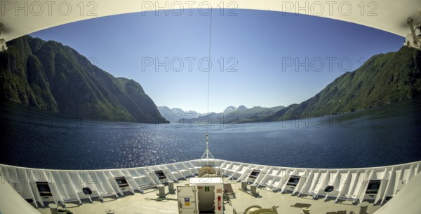 Panoramic view, bow, Storfjord, Stranda, Møre og Romsdal, Norway, Scandinavia, Europe, adventure