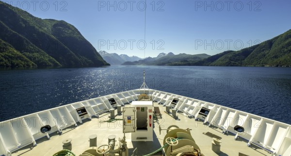 Panoramic view, bow, Storfjord, Stranda, Møre og Romsdal, Norway, Scandinavia, Europe, adventure