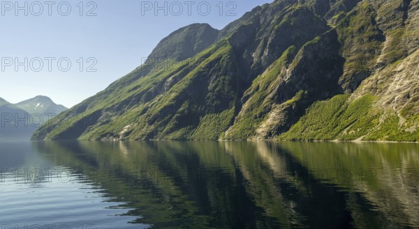 Green mountainside, Storfjord, Eidsdal, Møre og Romsdal, Norway, Scandinavia, Europe, adventure