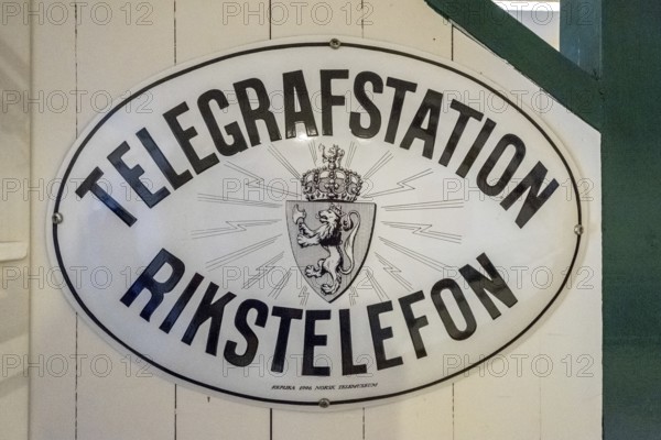 Travel by Flam Railway, Iron Railway, White sign with black lettering, TELEGRAFSTATION