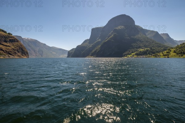 Fjord, Nærøyfjorden, Flåm, Gudvangen, mountains, trees, blue sky, Undredal, Sogn og Fjordane,