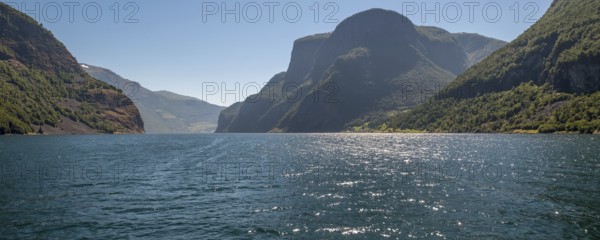 Fjord, Nærøyfjorden, Flåm, Gudvangen, mountains, trees, blue sky, Undredal, Sogn og Fjordane,