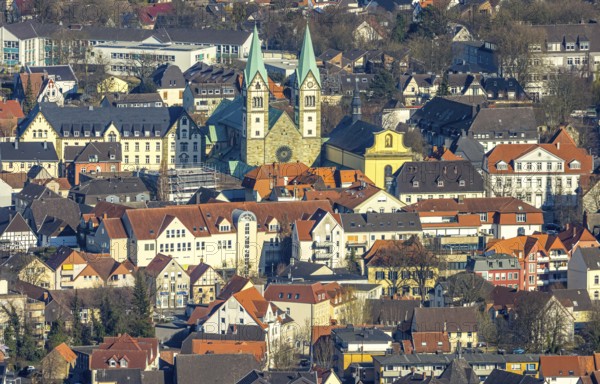 Aerial view, old town with pilgrimage basilica of the Visitation of the Virgin Mary, Werl, Soester